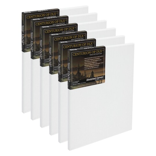 Centurion; Centurion Deluxe Professional Oil Primed Linen Stretched Canvas, 11oz Linen, Box of 6, 0.67"Deep Canvases, Kiln-Dried Stretchers, Back Stapled, Premium Medium Weight Canvas for Oil Paintings; Category:Stretched Canvas; Image:1